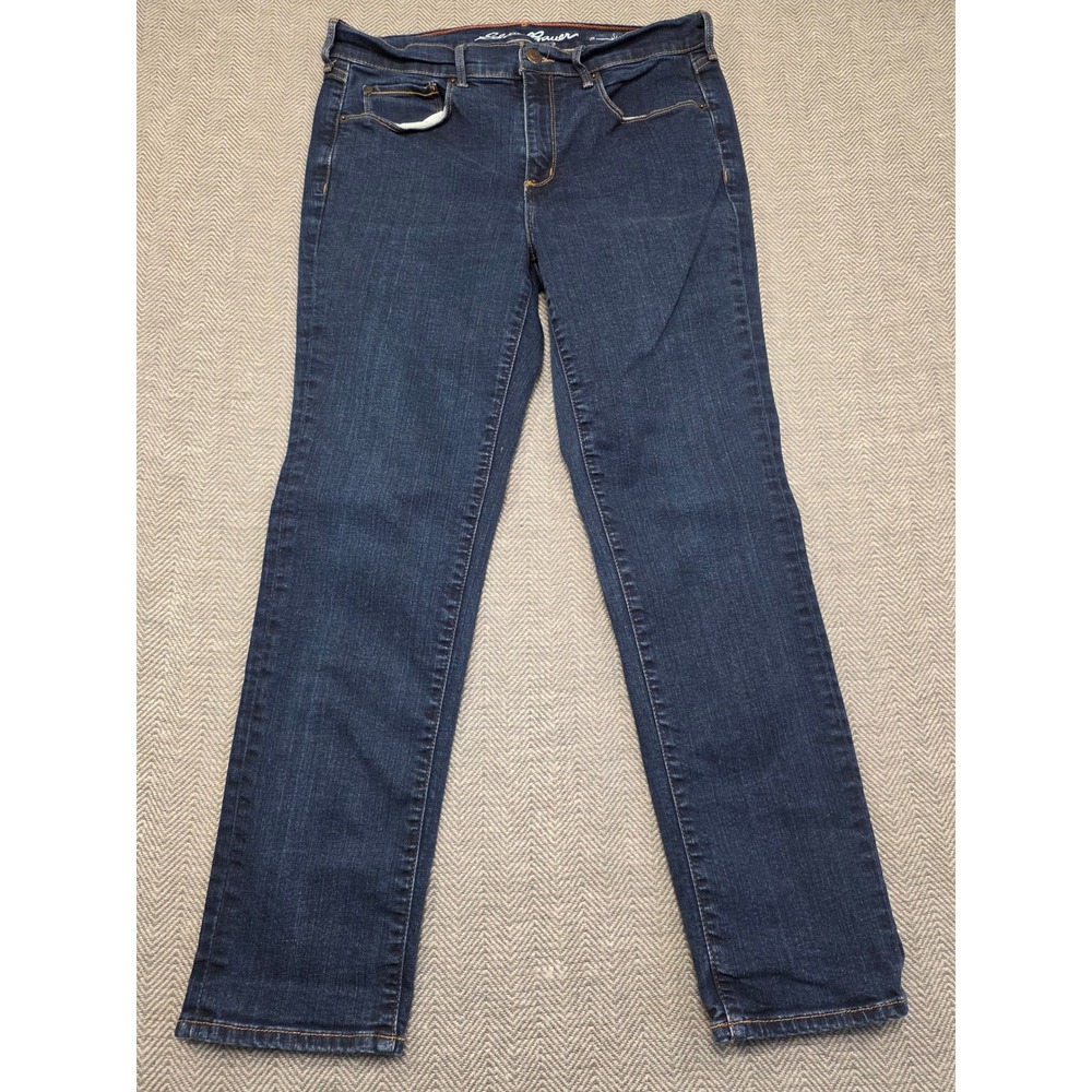Eddie Bauer Slightly Curvy High Rise Slim Straight Jeans Dark Wash Petite 12 P12